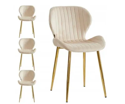 Produktbild von VIKING 4er Set Esszimmerstühle mit Metallbeinen Diana, Beige Polsterung + goldene Beine