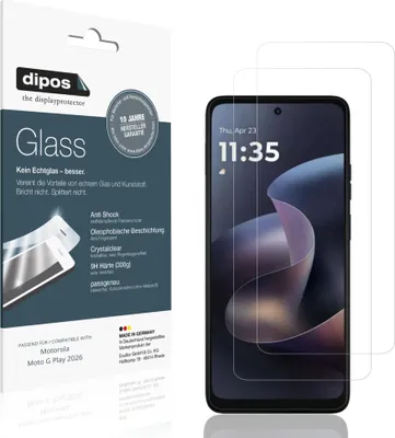 Produktbild von 2x Schutzfolie für Motorola Moto G Play 2026 - Anti-Shock 9H Folie dipos Glass Kunststoffglas