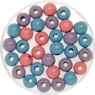 Produktbild von Glorex Holzperle rosa/flieder/blau 6 mm - 118 Stück