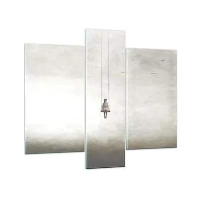 Produktbild von Bilder auf glas - 3 Teile - Schwingen rein Wolken - 95x80cm - Glasbilder - Wandbilder - Bilder - zum Aufhängen bereit - Wanddekoration aus Glas - Glas Bilder - Wandbild auf Glas - GCB95x80-4875
