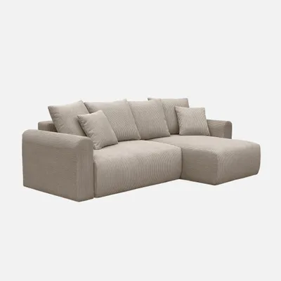 Produktbild von sweeek - 3-Sitzer Ecksofa mit Schlaffunktion und Cordbezug, Recamiere beidseitig montierbar - Taupe