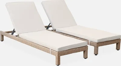 Immagine prodotto di Set 2 lettini prendisole in resina intrecciata, Marrone naturale