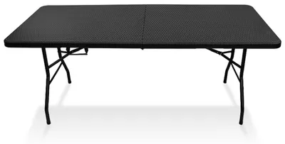 Produktbild von IvoQ Klapptisch – 180 cm – Rattan-Optik – Schwarz – Campingtisch – Faltbar & Tragbar – Gartentisch – Falttisch