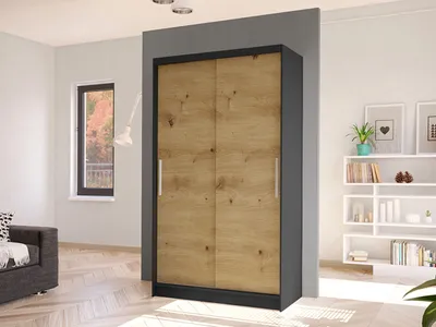 Obrázok produktu pre Úzka šatníková skriňa 100 cm s posuvnými dverami ARAPO 1 - dub artisan / čierna