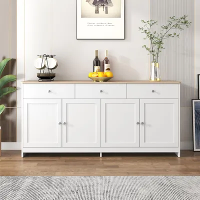Produktbild von INONEFT Sideboard 160cm mit Holzoptik-Platte, küchenschrank mit 3 Schubladen & 4 Türen, Stauraumschrank mit verstellbaren Böden für Esszimmer, Wohnzim