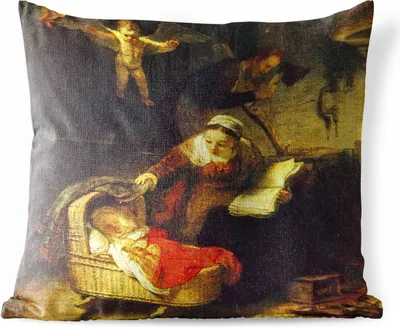Produktbild von MuchoWow® Outdoor Kissen - Die Wiege der Weide - Gemälde von Rembrandt van Rijn - 45x45 cm - Wetterfest - Lounge Kissen - Fotokissen - Dekoratives Kissen