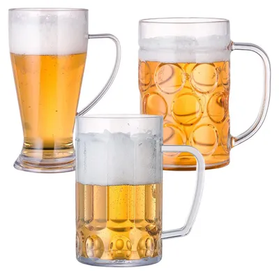 Bierbecher aus Acryl, unzerbrechlich, 3er-Set, kristallklar