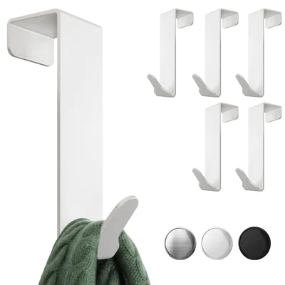 Produktbild von Aurelia Home Premium Türhaken zum Aufhängen, 6er-Set – Weiße Edelstahl-Kleiderhaken für die Tür, formbeständige Türgarderobe mit hoher Belastbarkeit