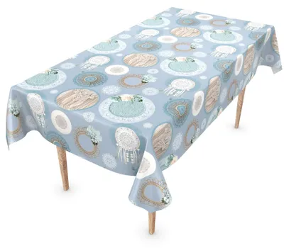 Produktbild von ANRO Tischdecke Wachstuch Haus- & Gartentischdecke Heckelspitze Ornament Blau 140x180 cm