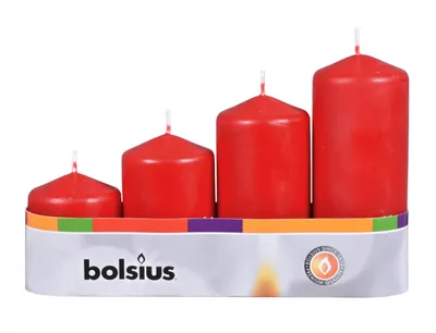 Produktbild von Bolsius Stumpenkerzen 4er Tray abgestuft Ø 4,8 cm zartes rot