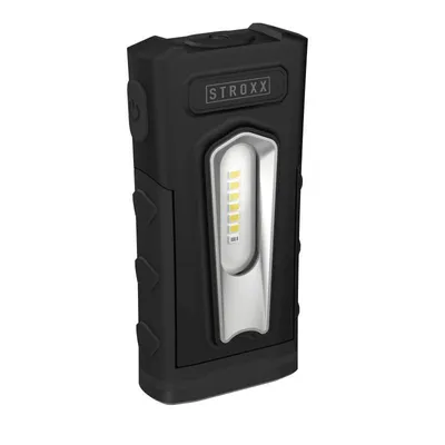 A black and silver work light with the brand name "STROXX" visible.