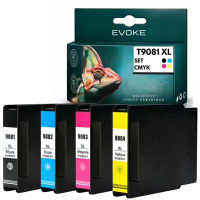 Produktbild von Evoke kompatible Tinte für Epson T9081 T9082 T9083 T9084 4x CMYK:Schwarz,Cyan,Magenta,Gelb 340 ml WorkForce Pro WF-6090DW 6090DTWC 6090D2TWC 6590DWF 6590DTWFC 6590D2TWFC