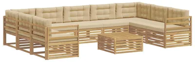 Produktbild von vidaXL Outdoor-Sofagarnitur mit Kissen 10 pcs Weiß und Beige Polyester
