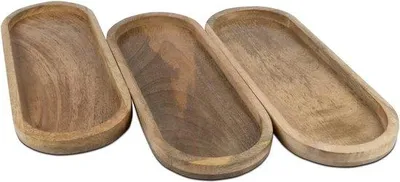 Image de Unyqoos® Lot de 3 assiettes ovales de service en bois de manguier (12" x 5" x 0.75") – Assiettes de service pour fromage, sushis, snacks et barbecues