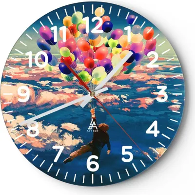 Produktbild von Wanduhr - Rund - Glasuhr - Abstraktion Ballon - 40x40cm - Schleichendes Uhrwerk - Lautlos - zum Aufhängen bereit - Dekoration Modern - Wanddekoration aus Glas - C4AR40x40-3720
