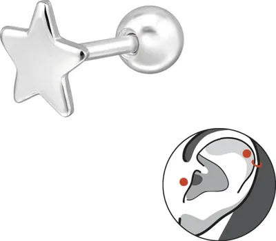 Produktbild von Tragus Helix Ohrpiercing 925 Sterling Silber mit Stern