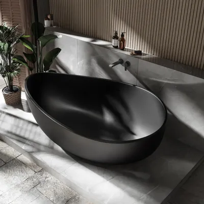 Produktbild von Freistehende Badewanne WAVE STONE - Mineralguss - Schwarz, matt - 180 x 110 x 62 cm
