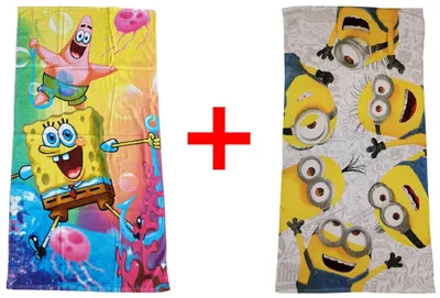 Produktbild von SpongeBob Schwammkopf und Minions Stuart Carl Strandtuch Handtuch 70 x 140 cm, 2er-Set