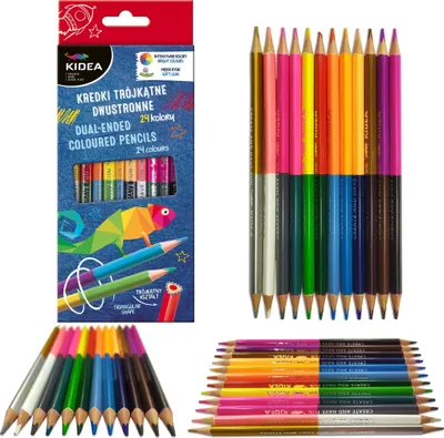 Immagine prodotto di Matite triangolari bifacciali 12 pezzi 24 colori Kidea n. 0328