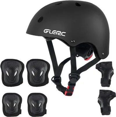 Obrázek produktu pro Bezpečnostní helma a sada chráničů kolen a loktů pro děti ve věku 3-8 let – sada pro skateboarding a inline bruslení – nastavitelná – černá
