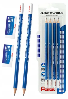 Obrázek produktu pro Pentel Dřevěné tužky 4 ks 2B HB s gumami