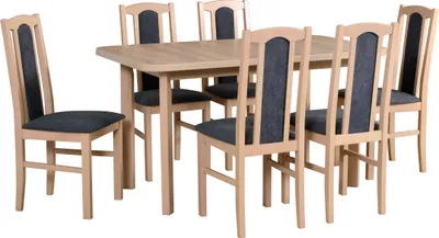 Produktbild von Esstischgarnitur, Esszimmerstühle aus Buchenholz, Esstischen und Stühlen, moderne Esszimmer- und Küchenstühle, 6 Stühle BOS 7; Tisch WENUS 2P