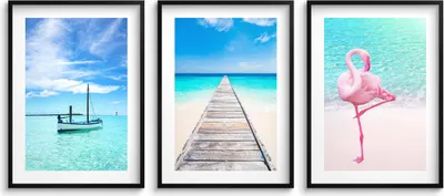 Produktbild von Poster für das Wohnzimmer Schlafzimmer Sandstrand Flamingo Azurblauer Ozean 3x30x40