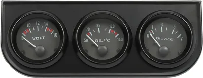 Produktbild von Auto Zusatzinstrumente-Set - 3-in-1 52 mm - 12 V DC - LED-Hintergrundbeleuchtung - Voltmeter 8–16 V - Öltemperatur 50–150°C - Öldruck 0–7 kg/cm² - ABS - Schwarz