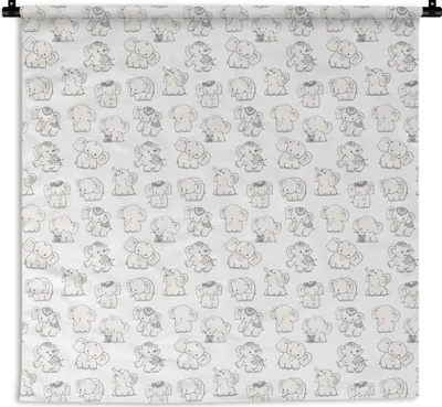 Produktbild von MuchoWow® Wandteppich Wandbehang Elefant - Schnittmuster - Baby 120x120 cm Tapisserie Dekoration Wandtuch - Modern - Baumwollgewebe