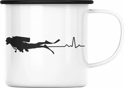 Produktbild von Trendation - Taucher Emaille Tasse Geschenk Emaille Emaille Tasse Geschenkidee Männer Tauchen Evolution Grafik Tauchlehrer Tauchsportler Becher (Schwarz)