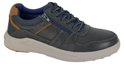 Image de Route 21 - Baskets « Original Denim » pour homme, cuir, fermeture à glissière DF4665 (47 EU) (bleu marine)