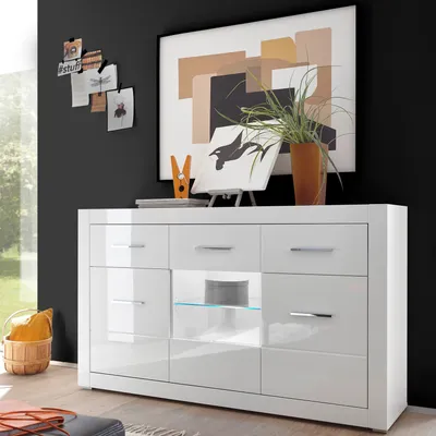 Produktbild von Sideboard Bianco - Weiß Hochglanz - mit Glasausschnitt ohne Beleuchtung