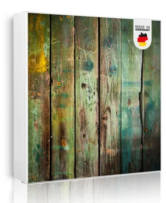 Zdjęcie produktu dla banjado metalowa szafka na klucze, duża 30x30 cm z 32 haczykami, może służyć jako tablica magnetyczna, biały korpus, zawias po prawej stronie, Grünes Holz [SKGW1 12157]