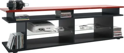 Produktbild von Vladon TV Board Movie V3 Game On 138,5 x 39 x 37,5 cm , Korpus in Schwarz matt, Game Aufsatz in Bordeaux Hochglanz