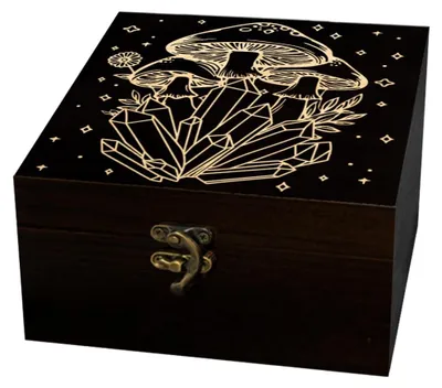 Holz-Souvenirbox mit Kristallpilzmuster, 12x12x6 cm