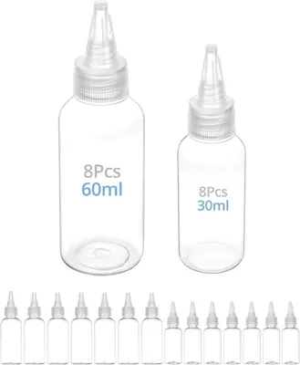 Produktbild von Flasche QWORK 16 Stück Kunststoff-Quetschflaschen 30 ml/60 ml, kleine Spenderflaschen, Quetschflasche mit Düse für verschiedene Flüssigkeiten