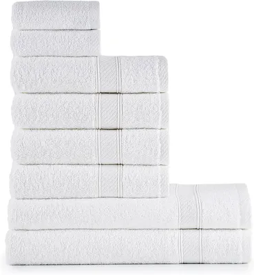 Obrázok produktu pre Sada uterákov 8-dielna, biela, 100% bavlna, s pútkom na zavesenie, do kúpeľne