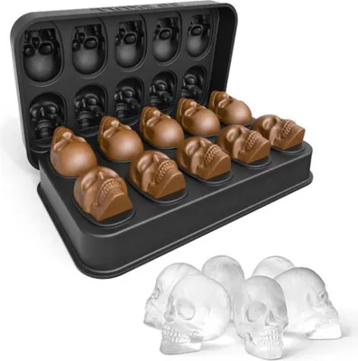 Produktbild von 1 Stück – Halloween-Silikonform – Totenkopf – 10-in-1-Silikonform-Set – Schwarz – Lebensmittelecht – Einfach zu formen und langlebig