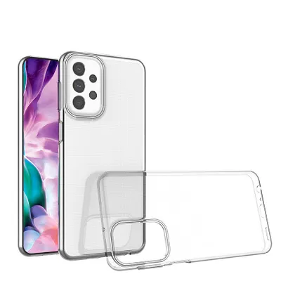 A transparent phone case is shown next to a smartphone.