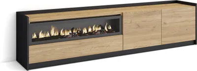 Immagine prodotto di Mobile TV Soggiorno, Ampio spazio a disposizione, 207x37x50cm, Per TV fino a 80", Camino elettrico, Rovere e nero