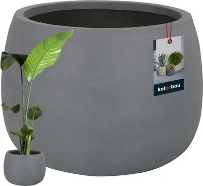 Produktbild von KOTARBAU® Pflanzkübel Blumenkübel Dunkelgrau Fiberclay Ecolite Höhe 31 cm ⌀ 47 cm Blumentopf für draußen & drinnen hohe Pflanzkübel outdoor & indoor für Wohnzimmer Garten Terrasse Pflanzkübel Betonoptik outdoor