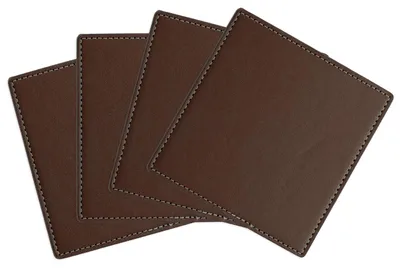 4er-Set runde Untersetzer aus PU-Leder, braun, Ø 10 cm