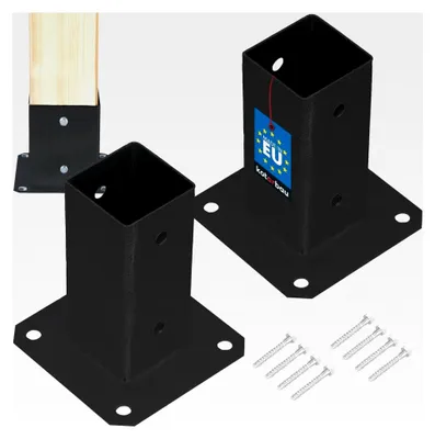 Produktbild von 2er Set Aufschraubhülse für Pfostenträger - Einschlagbodenhülse - 70x70mm - aus pulverbeschichtetem Stahl - Bodenanker für Holzpfosten - Schwarz