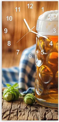 Produktbild von Wanduhr aus Glas mit Motiv Bierglas- 30 x 60 cm - inkl. Aufhängesystem