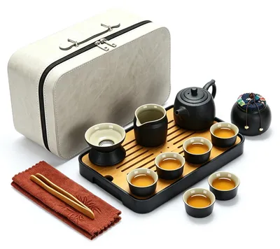 14-teiliges Gongfu-Teeset mit Reisetasche, 6 Tassen, Teekanne