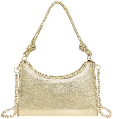 Produktbild von Elegante Gold Clutch aus Polyurethan mit Diamantgriff, 24,5x16x7,5 cm