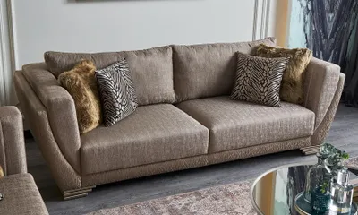 Zdjęcie produktu dla Luksusowa sofa z trzema miejscami siedzącymi 3-osobowa sofa tapicerowana tkaniną w kolorze brązowym