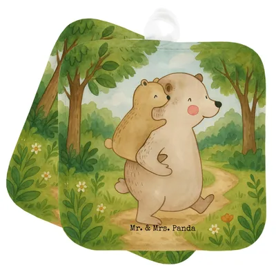 Produktbild von Mr. & Mrs. Panda Topflappen Papa Bär Design - Weiß - Geschenk, Kochlappen, Vatertag, topfhalter, Muttertag, Topfuntersetzer, Set, Geburtstag, Topflappenset