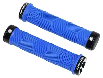 Image de Poignées de vélo pour VTT, en caoutchouc antidérapant, système de verrouillage double, couleur bleue, diamètre de manette de 22,2 mm
