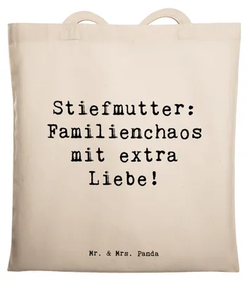 Produktbild von Mr. & Mrs. Panda Schultasche Spruch Stiefmutter Liebe - Transparent - Geschenk, Beutel, Geburtstage, Lächeln, Baumwolltasche, Besonderes, Tote Bag, Geduld, Stiefkind